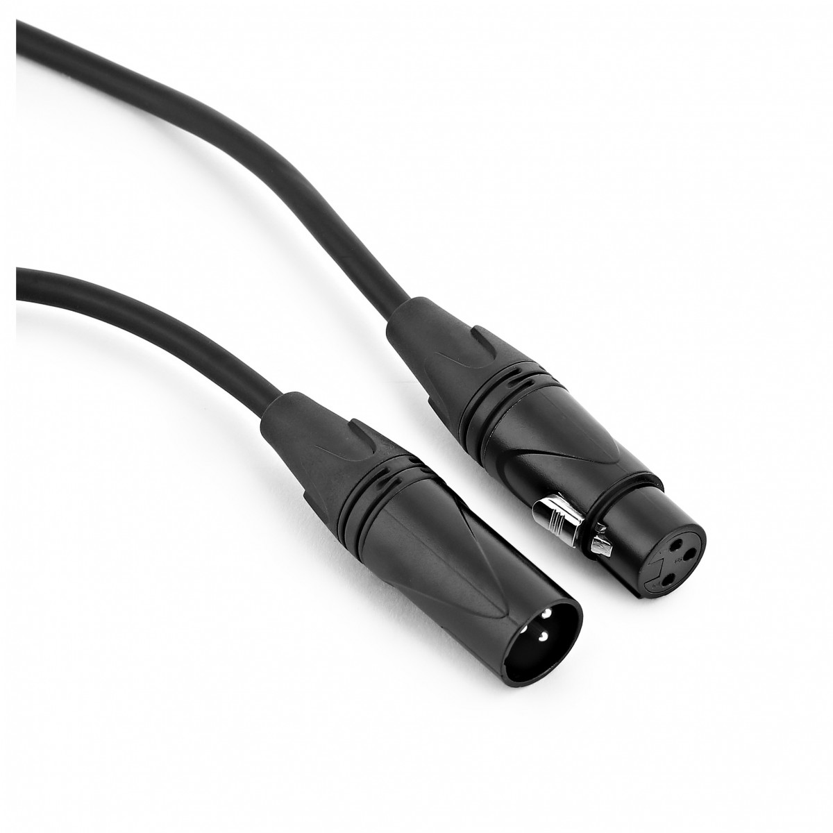 XLR male and female connector ends — 3-pin latching connectors