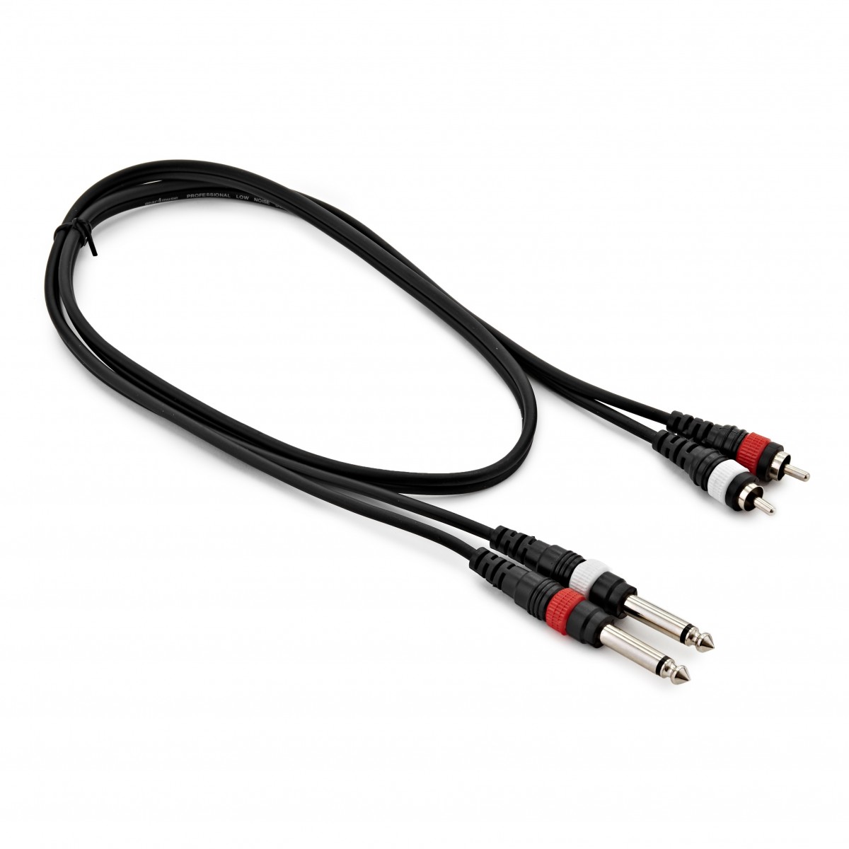 Dual jack to RCA phono cable — RCA ends (red/white) and two TS jack plugs